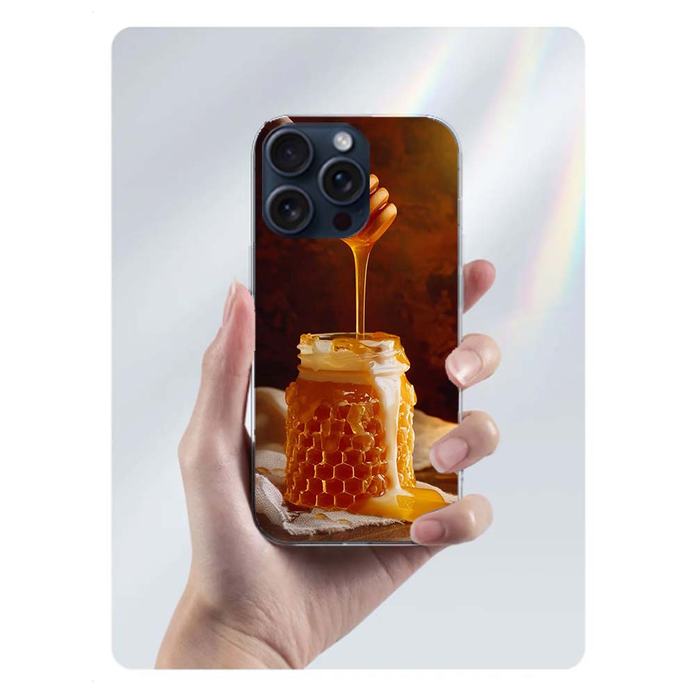 Прозрачный чехол для iPhone 17 Air 16 Pro Max 15 Pro 14 Plus 17E 16E 11 13 12 Mini с изображением стекающего золотого меда из сот Ca