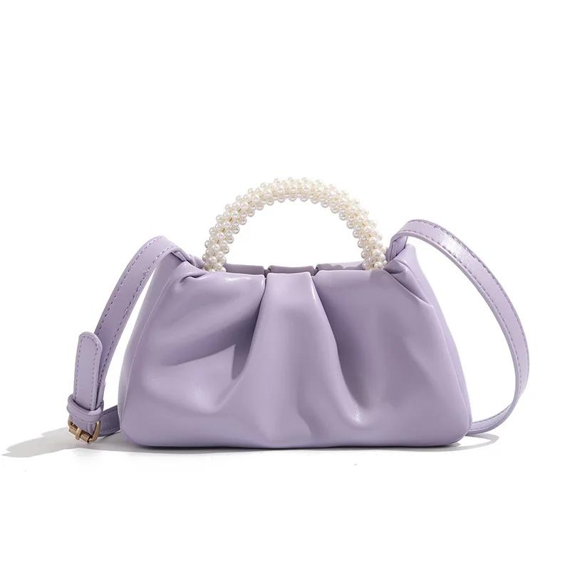 Сумка женская новая модная круглая жемчужная портативная плиссированная сумка-облако нишевые сумкитемпераментная сумка через плечо на одно плечо