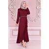 Women's Clothing Evening Dress Fashion Skirt Flounced Belt Stoned Hijab Evening Dress 2497 Black