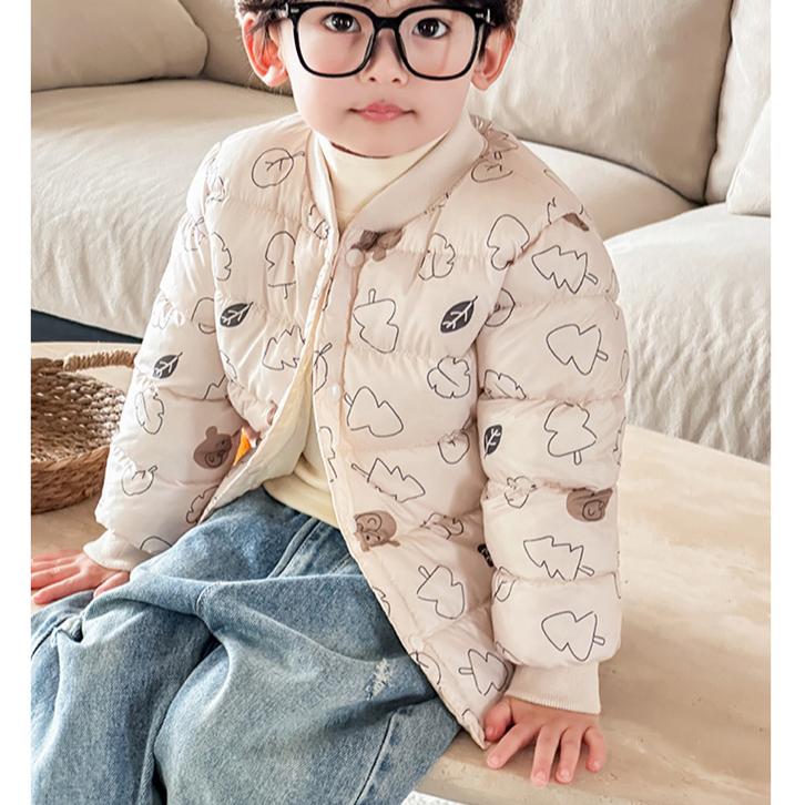 Теплая детская одежда с хлопковой набивкой в зарубежном стиле, зимняя детская утолщенная короткая куртка с V-образным вырезом с хлопковой набивкой, детские осенние милые куртки с мультяшным принтом