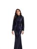 Elegant Navy Blue Sequin Long Sleeve High Neck Backless Evening Gown