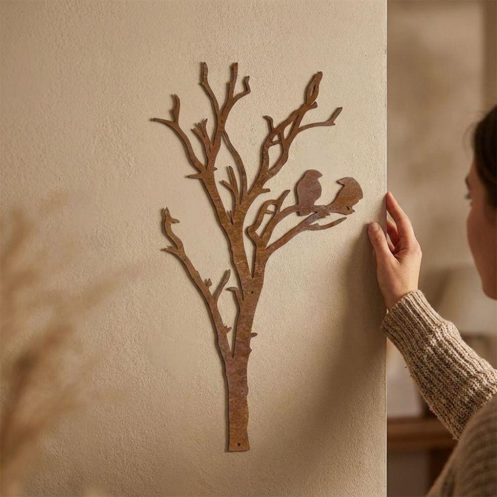 Farmhouse Style Metal Tree Branch Bird Silhouette Decor Garden Fence