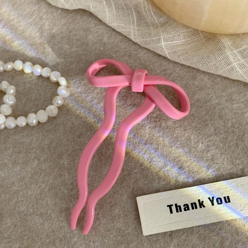 Multicolor Acetic Acid Bow Hair Stick Chinese Style Pan Hair Fork Cute U-shaped Hairpin Ladies