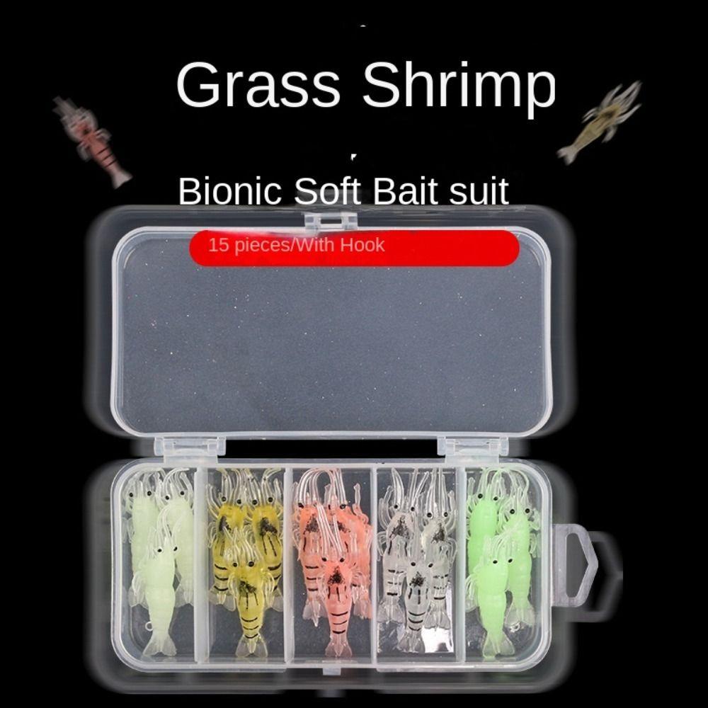 15pcs Multicolor Shrimp Lures Soft Swimbait High Quality Luminous Shrimp Bait Set