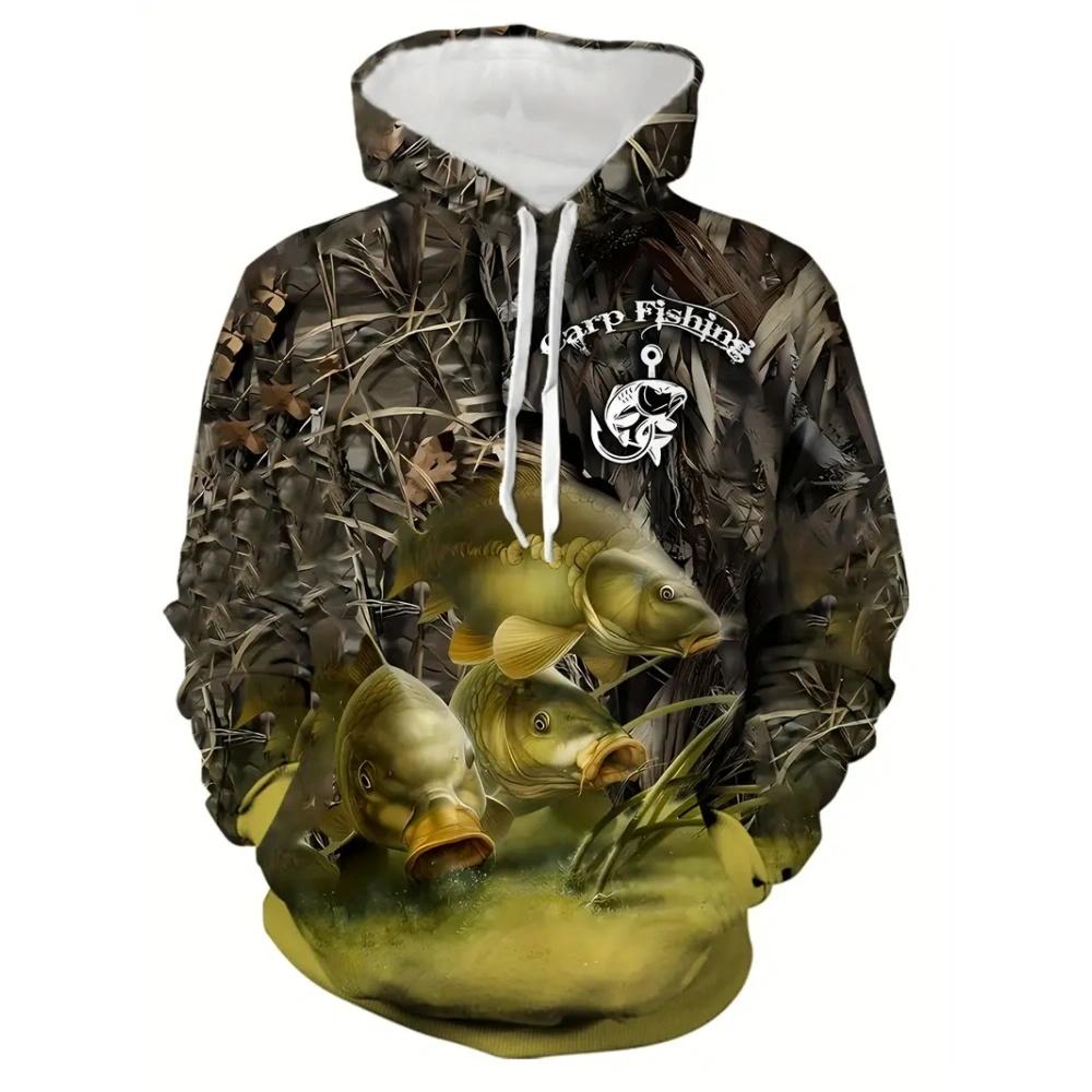 Модные худи с принтом рыболовного узора для мужчин, осенне-зимние, для улицы, свободные, для энтузиастов, с длинным рукавом и карманами, мужская толстовка
