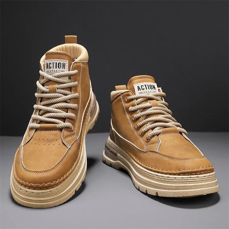 Модные мужские ботинки Модные высокие повседневные кроссовки Высококачественные кожаные ботильоны для мужчин Ботинки на шнуровке на платформе Ботинки мужские