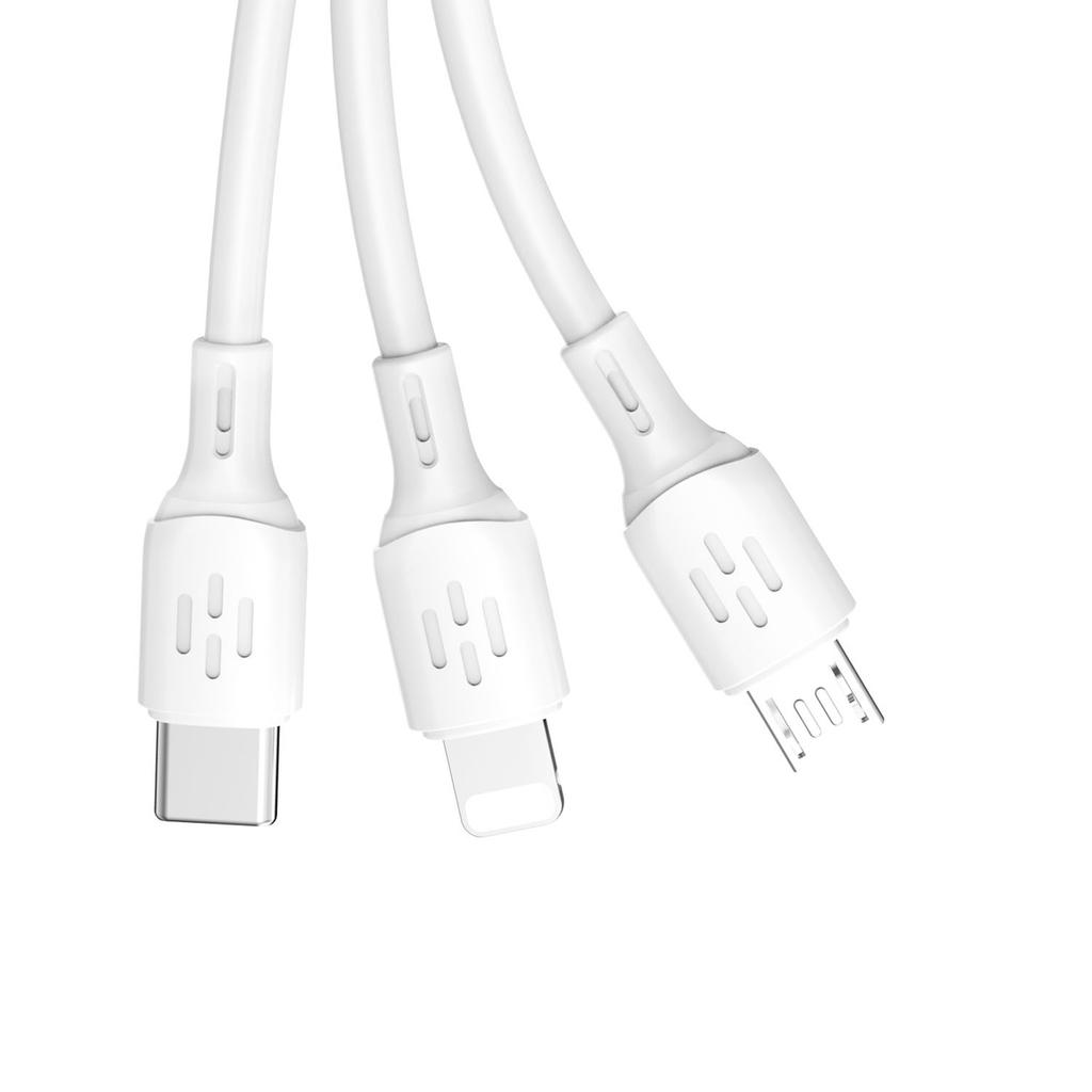 Dudao L8A 3-в-1 USB-кабель для зарядки (USB-A на USB-C/Micro-USB/Lightning), 480 Мбит/с, 1,2 м, белый