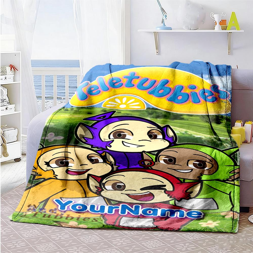 Teletubbies Customize Your Name Blanket Cozy Personalized Blanket Warmthful Decor Perfect for Chair Office Bed Living Room Four Seasons Universal