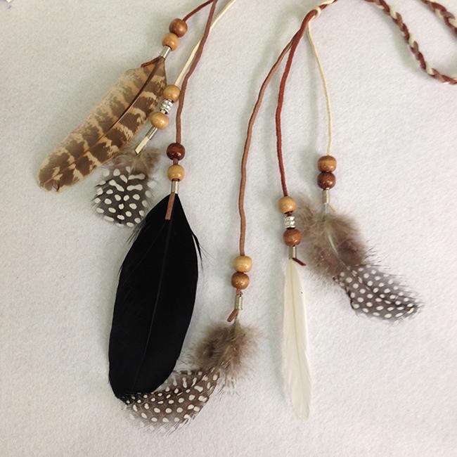 Бохо Индийская повязка на голову с перьями Веревка для волос Головной убор Головной убор Племенная вечеринка хиппи