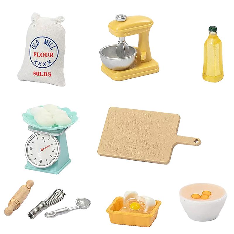 1Set 1:12 Dollhouse Miniature Flour Egg Beater Rolling Pin Cut Board Oil Bottle Baking Tool Model Kitchen Decor Toy