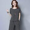 Женский клетчатый комплект из 2 предметов: повседневный комплект из топа с круглым вырезом, короткими рукавами, укороченными брюками и карманами, летний свободный комплект для отдыха