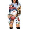 Women's Christmas Print Long-Sleeved Hooded Pocket Pullover Dress