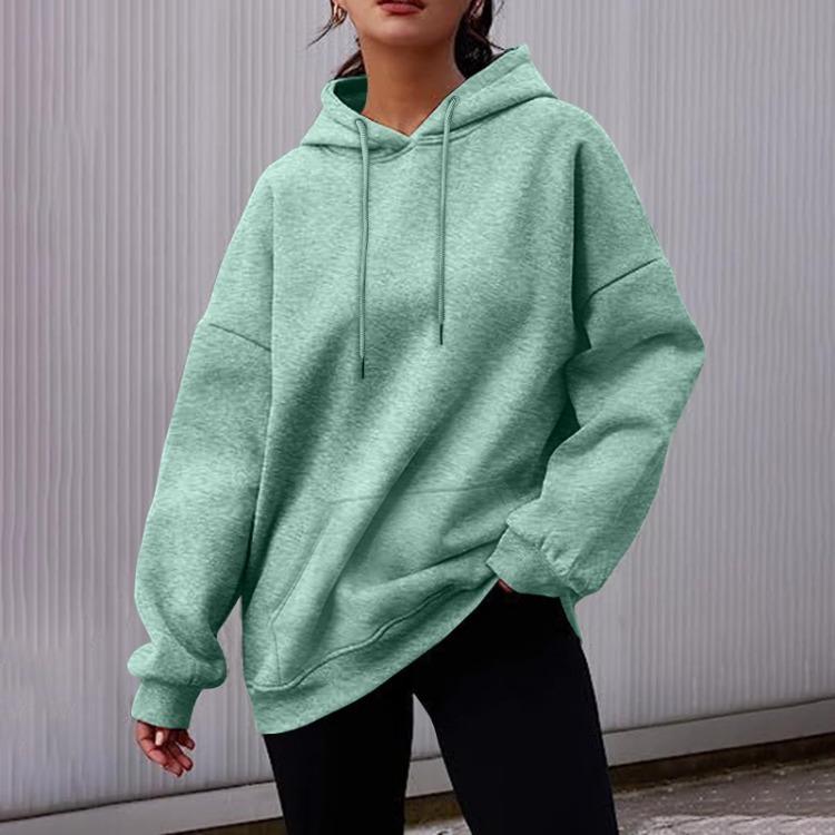 Women's Fashion Fleece Pullover Hooded Sweatshirt Long Sleeve Short Solid Color Autumn Winter Casual Sweatshirt