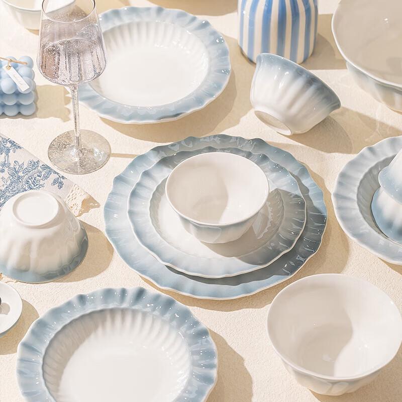 ZISIZ Gradient Blue 42-Piece Ceramic Dinnerware Set