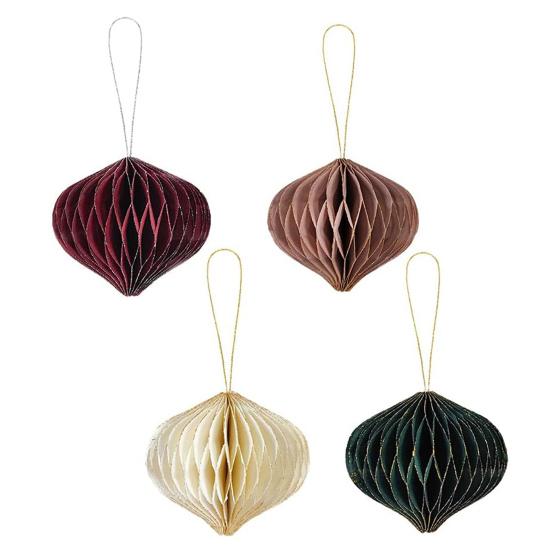 6 Pcs Honeycomb Christmas Ornaments 3D Mini Glitter Edge Paper Honeycomb Lantern Vintage Foldable Xmas Tree Hanging Decoration for Holiday Party