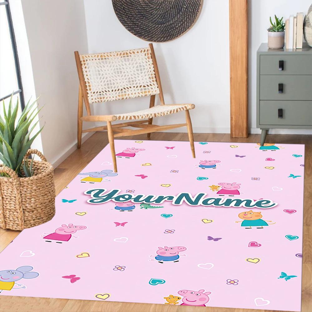 Peppa Pig Customized Name Floor Mat Perfect for Entryway Dining Room Foyer Bedrooms Anti-slip Rug Anime Office Decor