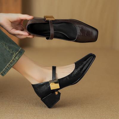 Ремень Maillard в стиле ретро с одним словом, маленькие кожаные туфли Мэри Джейн, универсальные туфли с квадратным носком и толстым каблуком, легкие одинарные туфли для женщин 2024 г.