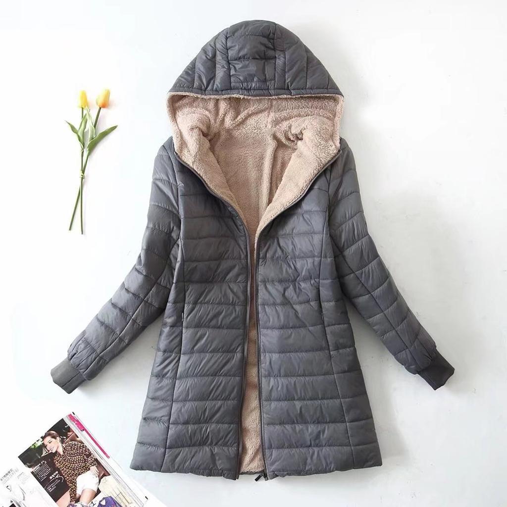 Woman Cotton Jacket Winter Autumn Lamb Velvet Jackets Female Hooded Padded Clothing Ladies Plus Size Long Sleeved Ultra Light Cotton Coat