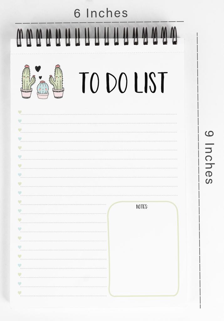 Inkdotpot To Do List Notepad – 6” X 9” Paper Stationery, Cactus Spiral Notepad Daily Checklist-(50 Sheets)