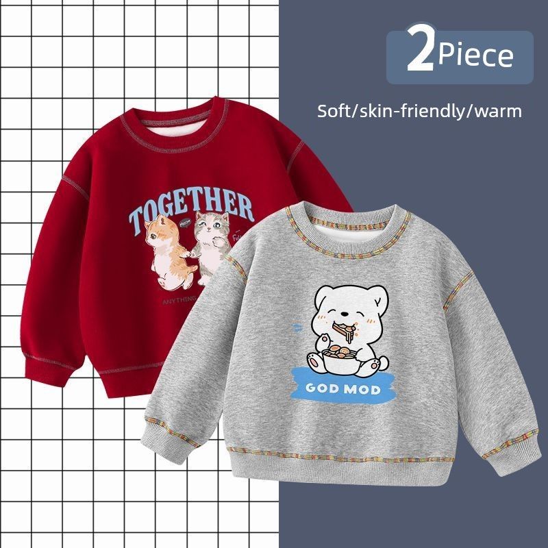 Girls' Sweatshirt Pullover, Class a Pure Cotton, New Autumn and Winter Style, Boys' Tops, Children's Round Neck, Hoodless Base Shirt, Trendy