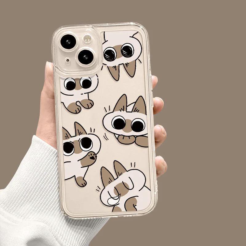 Cartoon Siamese Cat Clear Funda iPhone Cases For iPhone 17 16 15Pro Max 11 12 13 14Pro Plus Shockproof carcasa phone Case