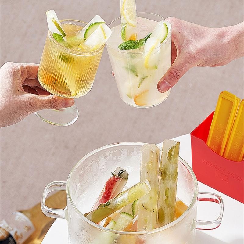 Пластиковый лоток для кубиков льда в форме картофеля фри для холодных напитков, бытовая прямоугольная форма для изготовления льда с крышкой, кухонный инструмент