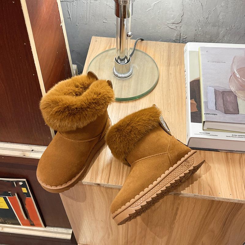 Зимние новые детские зимние сапоги для девочек, плюс бархатные короткие сапоги принцессы для девочек, теплая детская хлопковая обувь для детей