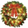 Christmas Decorations Set: LED String Lights Red Poinsettia Flowers Wreath Door Hanging Home Festive Interior
