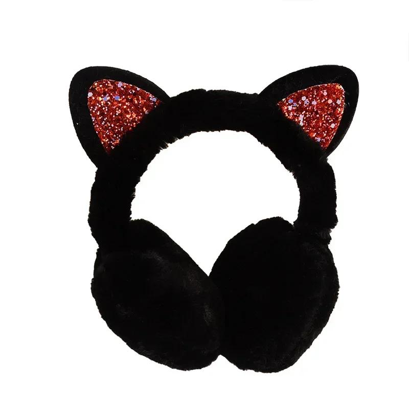 Winter Warm Plush Earmuffs for Women Girls Children Riding Ski Ear Protection Cartoon Cute Cat's Ears Fur Soft Cashmere Earflaps
