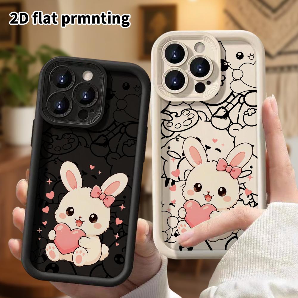 Phone Case: 2D flat design, suitable for iPhone 18, 17, 16, 15, 14, 13 Pro protective cases, little bunny with a bow, perfect Christmas and Halloween