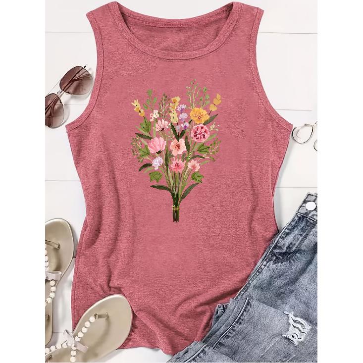 Elegant Vest for Women Fresh watercolor floral print casual loose summer tank top Fashionable and elegant tops for commuting, vacation, and everyday
