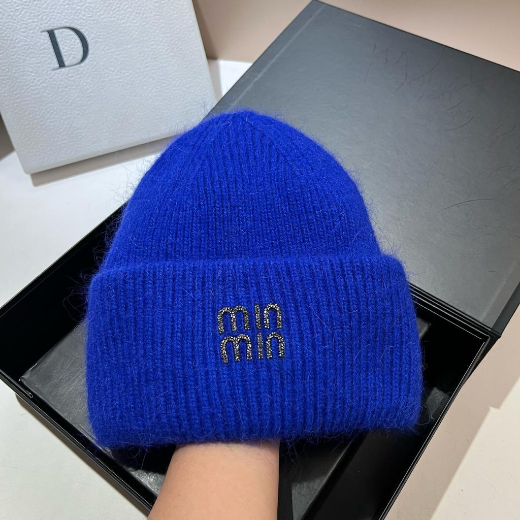 [Rabbit Fur] Min Thickened And Enlarged Double-Folded Edge Small Knitted Hat Winter Warm Plush Hat
