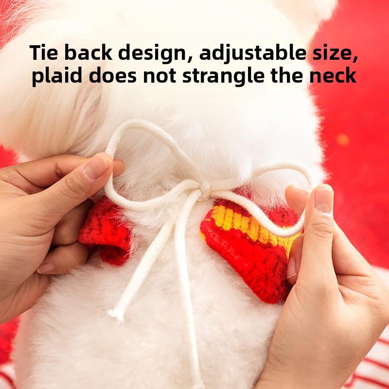 Осень и Зима Собаки Празднуют Богатство и Сокровище Новогодний Вязаный Шерстяной Воротник Кошка Треугольное Полотенце Слюнявчик для Питомца