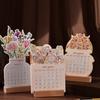 Календарь 2025 Bloomy Flower с деревянной основой, уникальная форма вазы, бумажный материал, настольный календарь-закладка
