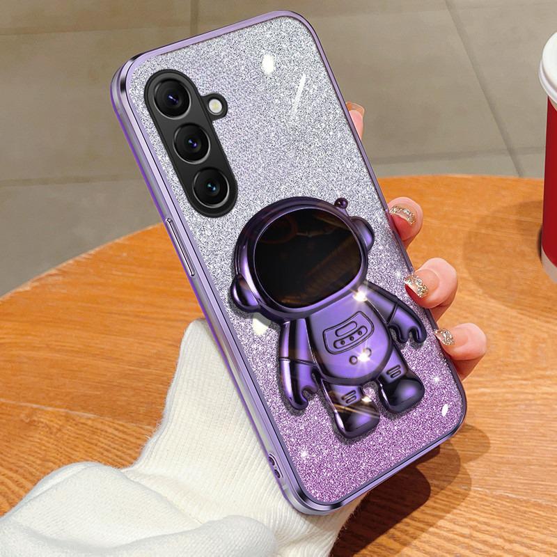 For Samsung Galaxy S25 FE / S26 FE Case Fashionable Frosted Silicone Soft Dustproof Bracket Adsorb + Electroplated astronaut bracket