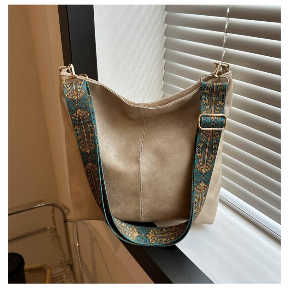 Bohemian Style Large Capacity Ladies Shoulder Bag, Vintage Wide Strap Crossbody Bag, Casual Commuter Bag