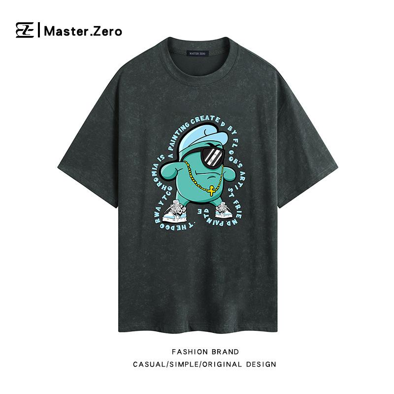 New Wax Printed Short Sleeved T-shirt Unisex Trendy Brand Versatile Pattern Loose Shoulder Top