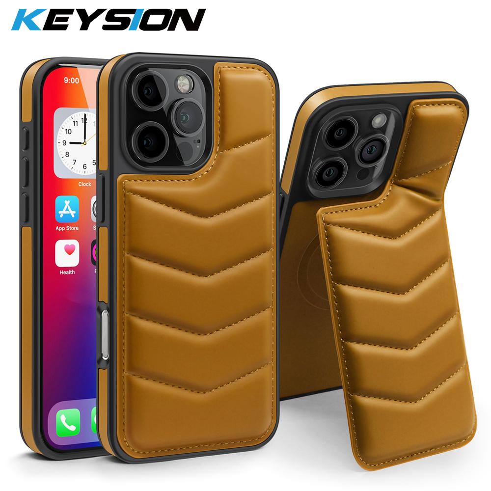 KEYSION Роскошный чехол из искусственной кожи с карманом для карт MagSafe для iPhone 16 Pro Max, чехол с магнитной подставкой для iPhone15 Pro Max