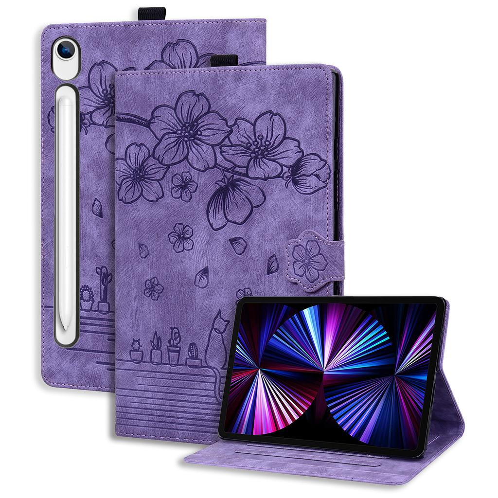 Чехол-книжка для Samsung Galaxy Tab S10 Lite / Tab S10 FE / Tab S9 FE Слот для карт Кожаная подставка Чехол-книжка Цветочный кот