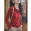 Light French Niche Top Foreign Style Red Velvet Shirt Women's Autumn