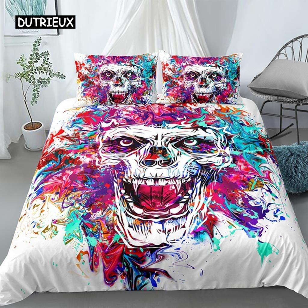 Комплект постельного белья с 3D-черепом, цветной готический череп, акварельный тай-дай, чехол из микрофибры, сахарный череп, комплект постельного белья размера Queen Size