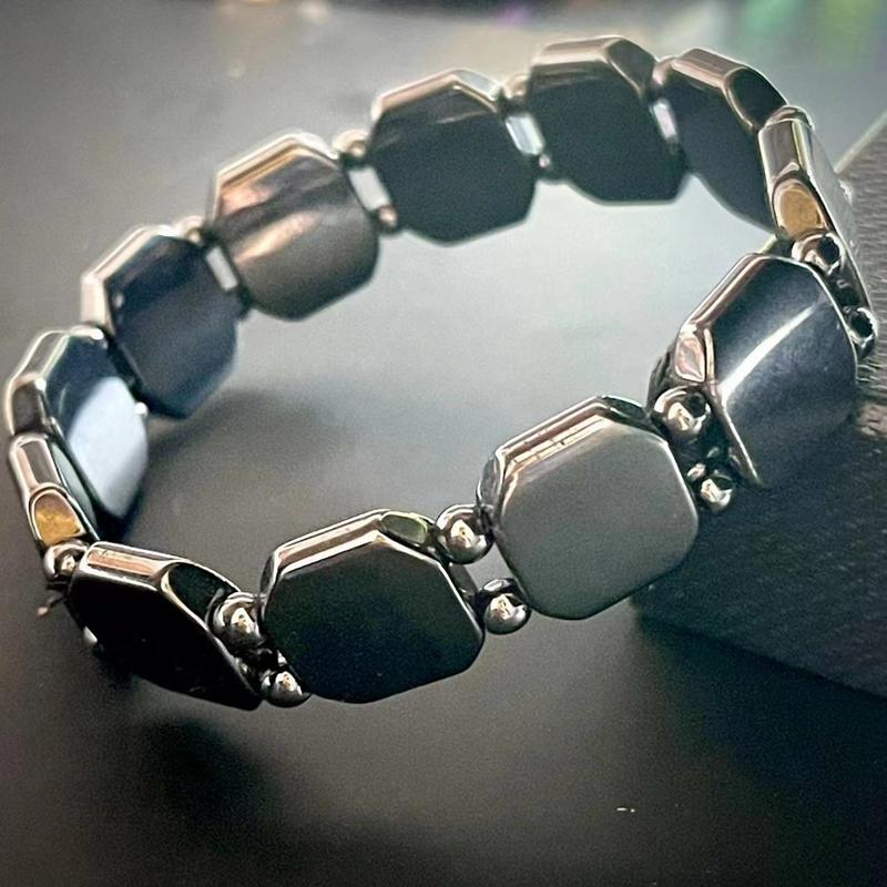 Unisex Weight Loss Octagon Geometry Black Stone Magnetic Therapy Bracelet Health Care Magnetic Hematite Stretch Bracelets