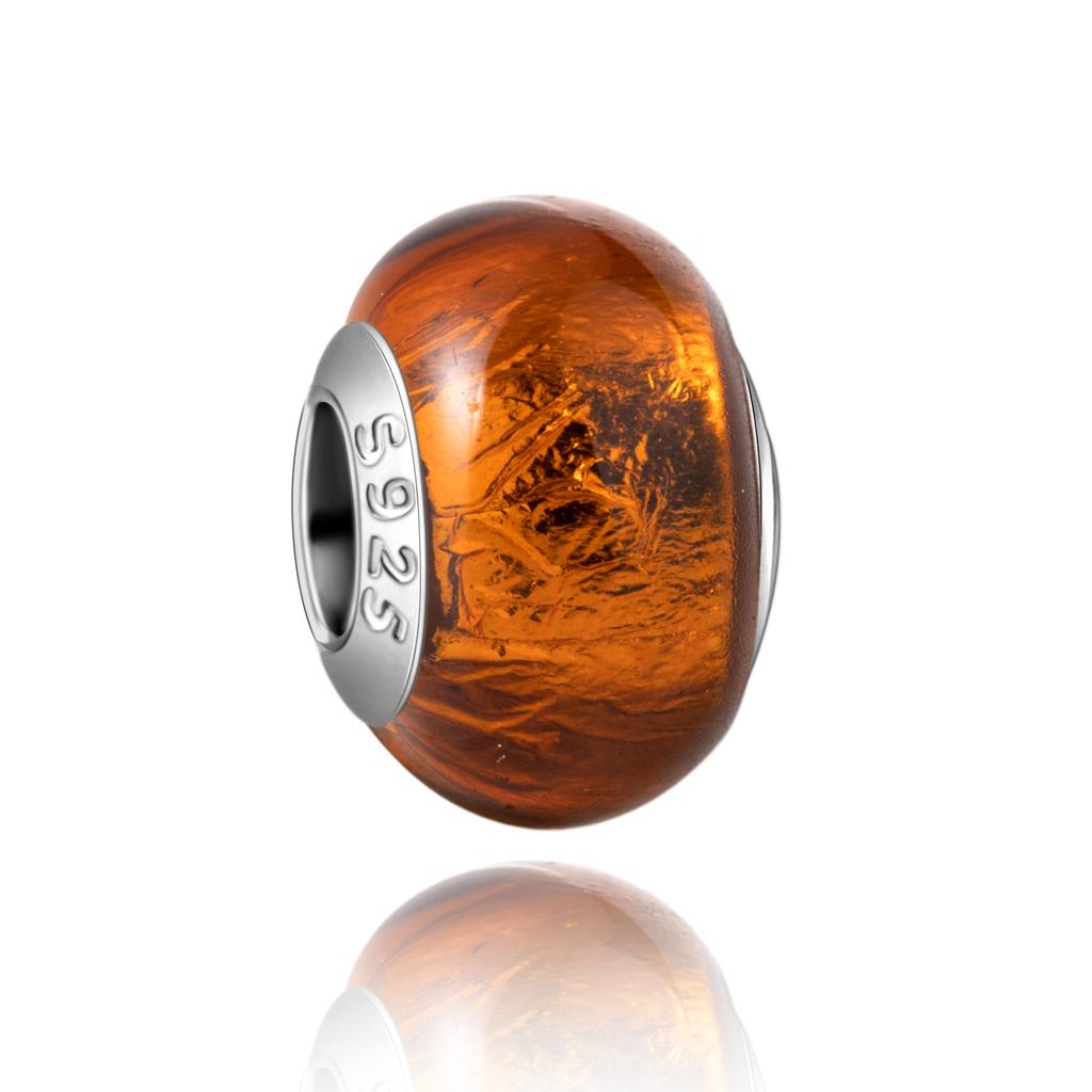 Муранское стекло Серия стерлинговое серебро 925 пробы Медный павлин синий и лепесток цветка Вращается Шарм Подходит для браслета Женские изящные циркониевые аксессуары