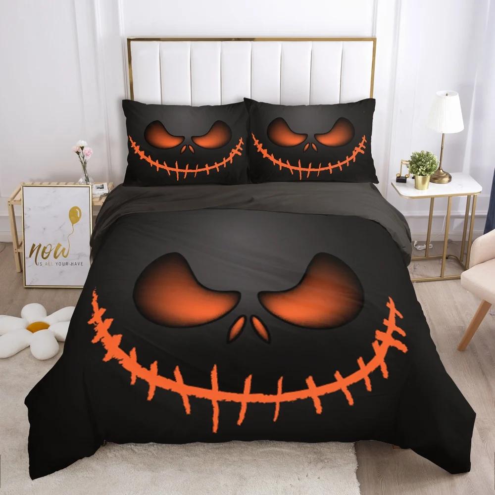 Cartoon Halloween King Queen Duvet Cover Horror Eyes Grimace Bedding Set for Children Boys Girls Scary Night Theme Quilt Cover