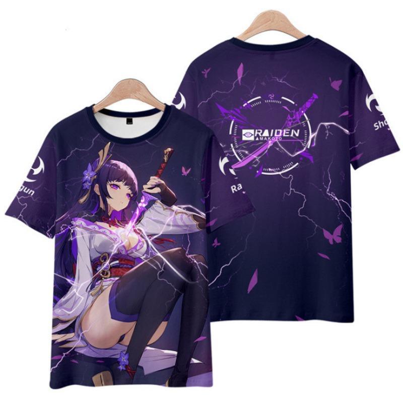 Летняя новинка Round God Genshin Impact Raiden Shogun Baal футболка мужская модная женская свободная 3D-печать короткий рукав футболка нейтральный повседневный топ