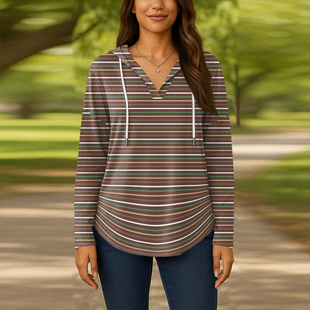 Женские модные толстовки с капюшоном V-образным вырезом с длинным рукавом и цветочным принтом на шнурке, повседневные свободные пуловеры