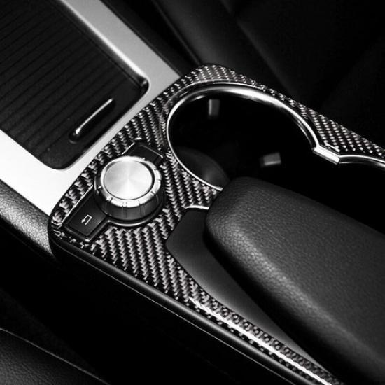 For Benz GLK 2008-2015 Real Carbon Fiber Console Gear Shift Water Cup Cover Trim