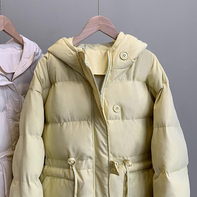 Осень-зима для женщин воротник с капюшоном с длинным рукавом сплошной цвет шнурок свободное теплое пальто свободная куртка