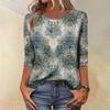 Модный винтажный топ с рукавом три четверти для женщин, женская повседневная блузка-футболка с круглым вырезом и принтом
