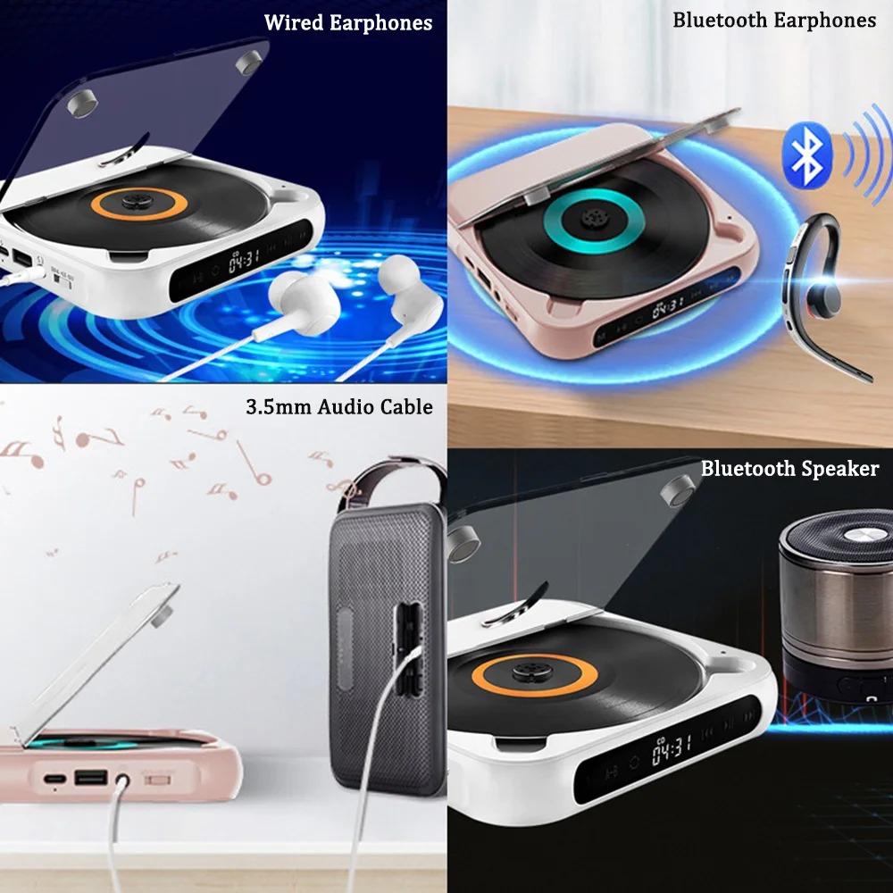 Портативный CD-плеер с Bluetooth, поддержкой USB/TF/AUX, перезаряжаемой батареей 2000 мАч, ЖК-дисплеем - Модель KC-918